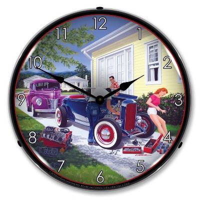 Collectable Sign & Clock | Shade Tree Mechanic LED Wall Clock Retro/Vintage, Lighted