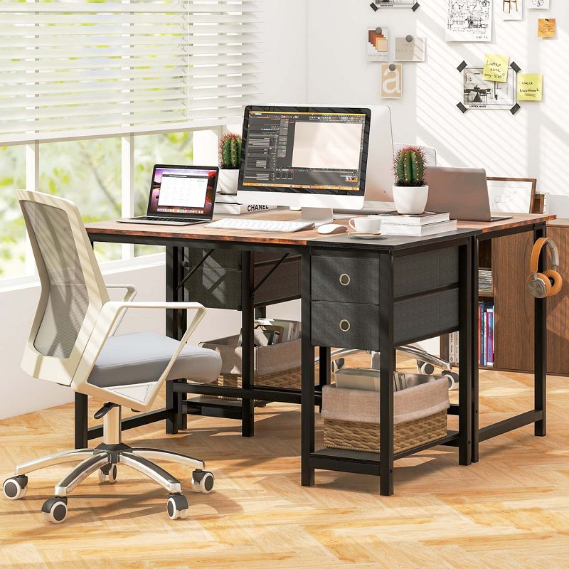 Costway 48" Home Office Desk with Storage Headphone Hook Shelf & 2 Drawers Laptop Desk, 4 of 11