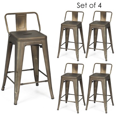 Tangkula 4 PCS Metal Bar Stools 24" Industrial Height Chair Gunmetal