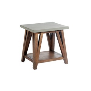 Brookside End Table Concrete Coated Top and Wood Light Gray/Brown - Alaterre Furniture: Mid-Century Modern, Square, Fixed Shelf - 1 of 4