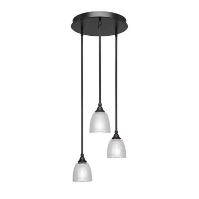 Toltec Lighting Empire 3 - Light Pendant in  Dark Granite with 5" Clear Ribbed Shade