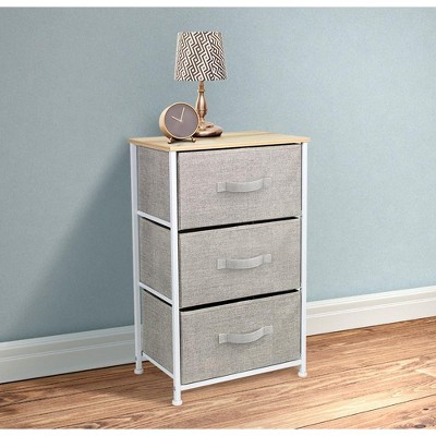 Beige 3-Drawer Compact Nightstand with Smooth Tabletop