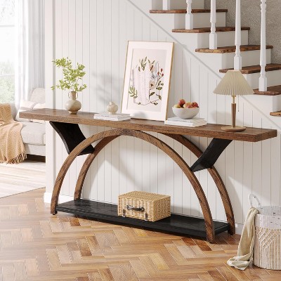 HDZNVF 70.87 in Console Table with Storage Shelf, Narrow Long Sofa Table Behind Couch Table, 2-Tier Rustic Entryway Table
