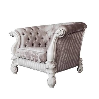 Versailles Ivory Velvet and Wood Accent Chair with Pillows