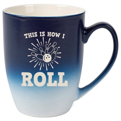 100 North Bowling Pin Design 10 Ounce Navy Blue and White Two Toned Ombre, Comfortably Fits Your Hands, Ceramic Tea Coffee Cup Mug, This Is How I Roll