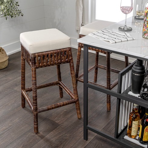 Rattan bar best sale stool with cushion