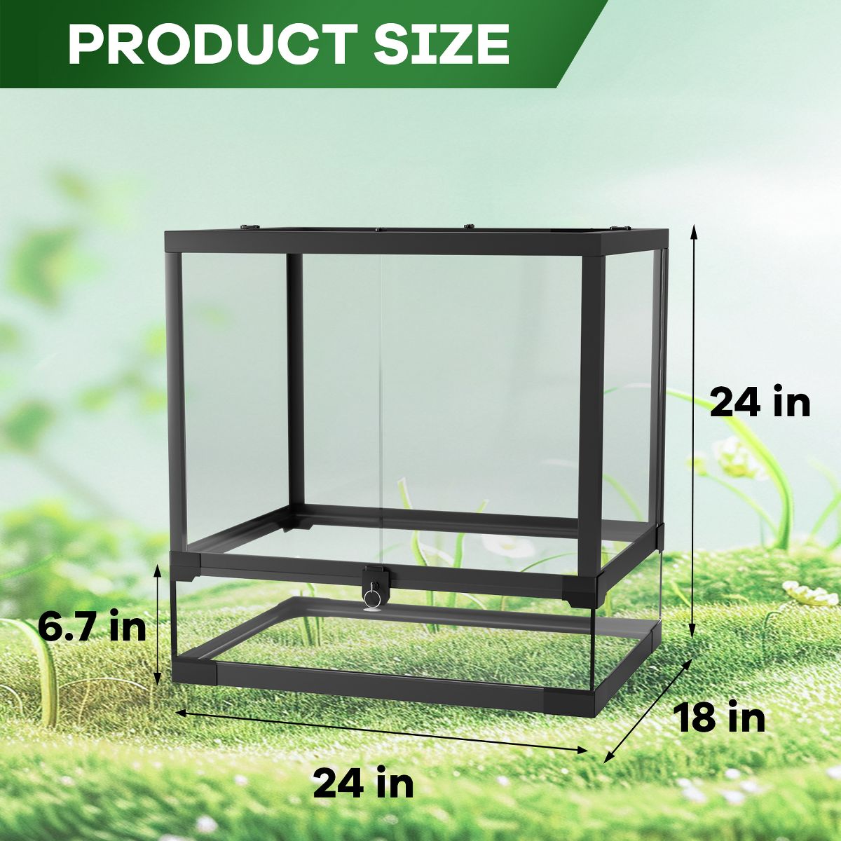 Tall Glass Reptile Terrarium with Mesh Vent Top Double Hinged Lockable Doors Waterproof Anti Escape Base for Lizard Snake Bearded Dragon - thumbnail 3