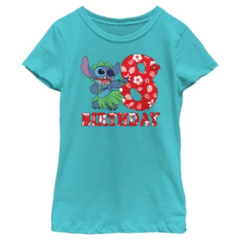 Lilo & Stitch Girl's Lilo & Stitch 8th Birthday Hula Dance T-Shirt - Tahiti Blue - Large