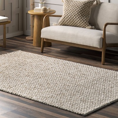 Ivory Flat Woven Wool Blend Round Area Rug