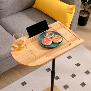 Okak Adjustable Side Table Couch Tray Table Bamboo for Sofa Oval End Tables with Slots Outdoor/Indoor for Bed in Living Room & Bedroom, Natural - 1 of 4
