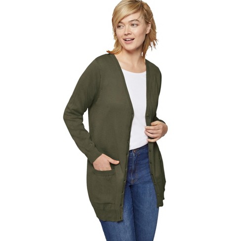 Plus Size Women s Boyfriend Cardigan by ellos in Dark Olive Size 5X