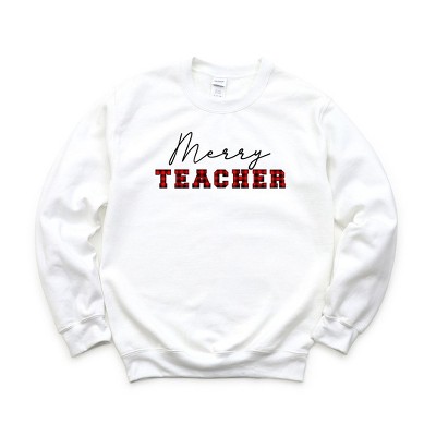 Simply Sage Market Women's Graphic Sweatshirt Merry Teacher Buffalo Plaid