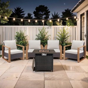 Gymojoy 5 Pieces Outdoor 30 Inch Fire Pit Table 50000 BTU Gas Firepit Table with Swivel Chairs Set - 1 of 4