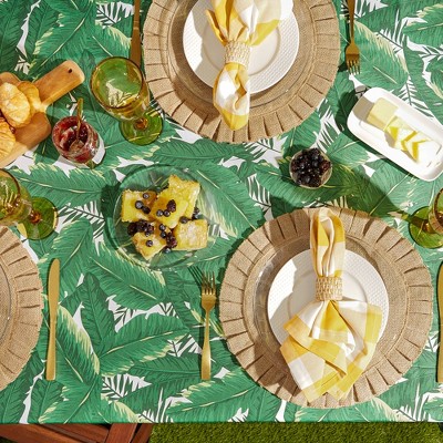 Green Banana Leaf Round Polyester Dining Tablecloth