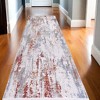 Gray Blue and Red Abstract Power Loom Area Rug With Fringe - 2 of 3