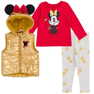 Disney Minnie Mouse Zip Up Vest Puffer T-Shirt and Leggings 3