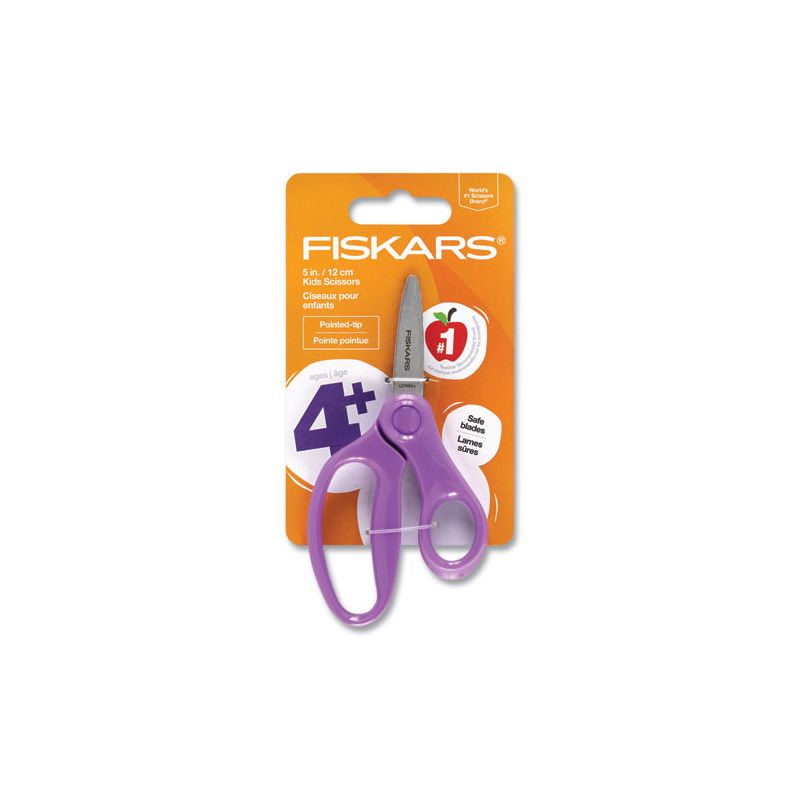 Fiskars Kids Scissors, Pointed Tip, 5" Long, 1.75" Cut Length, Straight Handles, Randomly Assorted Colors, 2 of 8