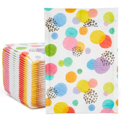 Stockroom 25 Pack Self-Adhesive Poly Bubble Mailers, Polka Dot 6x10 In Padded Envelopes