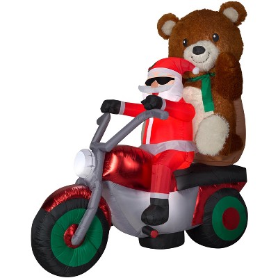 Gemmy Christmas Airblown Inflatable Mixed Media Santa w/Teddy Bear on Motorcycle Scene, 6.5 ft Tall