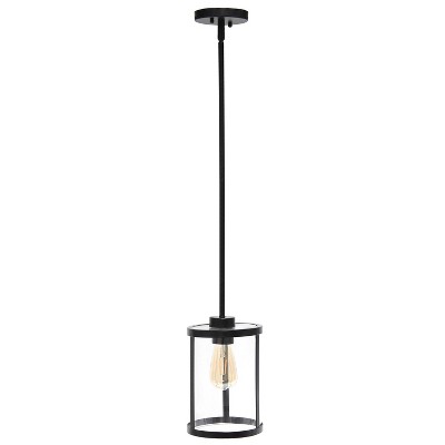 Elegant Farmhouse 55" Black Pendant with Brushed Nickel Accents and Clear Glass Shade