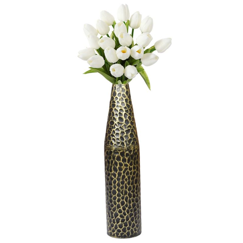 Uniquewise Hammered Metal Decorative Centerpiece Flower Table Vase Two Tone Black and Gold 20 Inch, 1 of 5