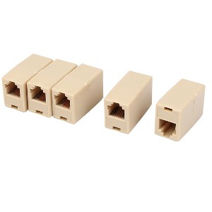 Plastic RJ11 8P4C Female/Female Telephone Cable Inline Connector Beige 5 Pcs - 1 of 4