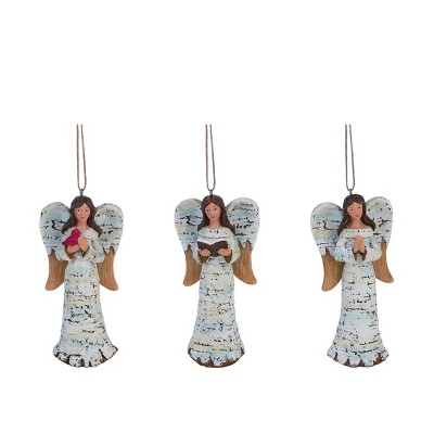 Transpac Resin Wood Look Angel Ornament Set of 3 Christmas Home Decorations