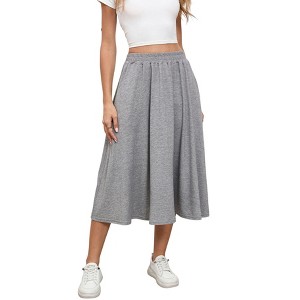 Coolmee Skirts for Women Midi Length A Line Elastic High Waist Swing Flowy Skirt with Pockets - 1 of 4