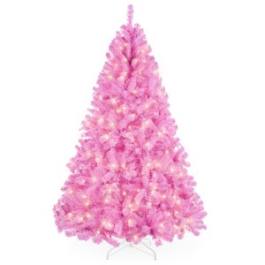 Best Choice Products Pre-Lit Pink Christmas Tree, Artificial Full Holiday Decoration w/ Branch Tips, Incandescent Lights - 1 of 4