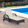Resenkos Wicker Outdoor Chaise Lounge, 5-Level Adjustable Backrest PE Rattan, With Wheels, Cushion & Headrest, Dark Coffee, Cream White - 3 of 4