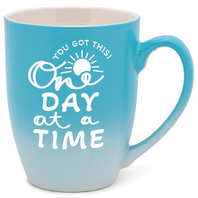 Elanze Designs You Got This One Day At A Time Two Toned Ombre Matte Teal and White 12 ounce Ceramic Stoneware Coffee Cup Mug