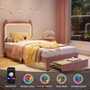 Twin Platform Bed Frame with Drawer, Noise-Free Upholstered Design, Cat Headboard, GRB LED Lights, Strong Wood Slats, No Box Spring Needed - 2 of 4