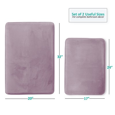 Dusty Purple Velvet Memory Foam Non-Slip Bathroom Rug Set