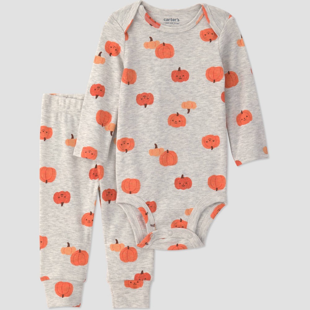 Carter's Just One You® Baby Halloween 2pc Pumpkins Bodysuit and Pants Set - Orange/Gray Newborn