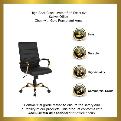 Elegant High-Back Black LeatherSoft Executive Chair with Gold Metal Frame
