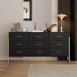 FUFU&GAGA Black Wood Big Drawers Dresser With Metal Frame Legs - 1 of 4