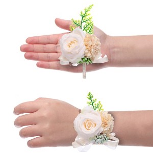 Unique Bargains Silk Wedding Artificial Rose Boutonniere and Wrist Corsage Set - 1 of 4