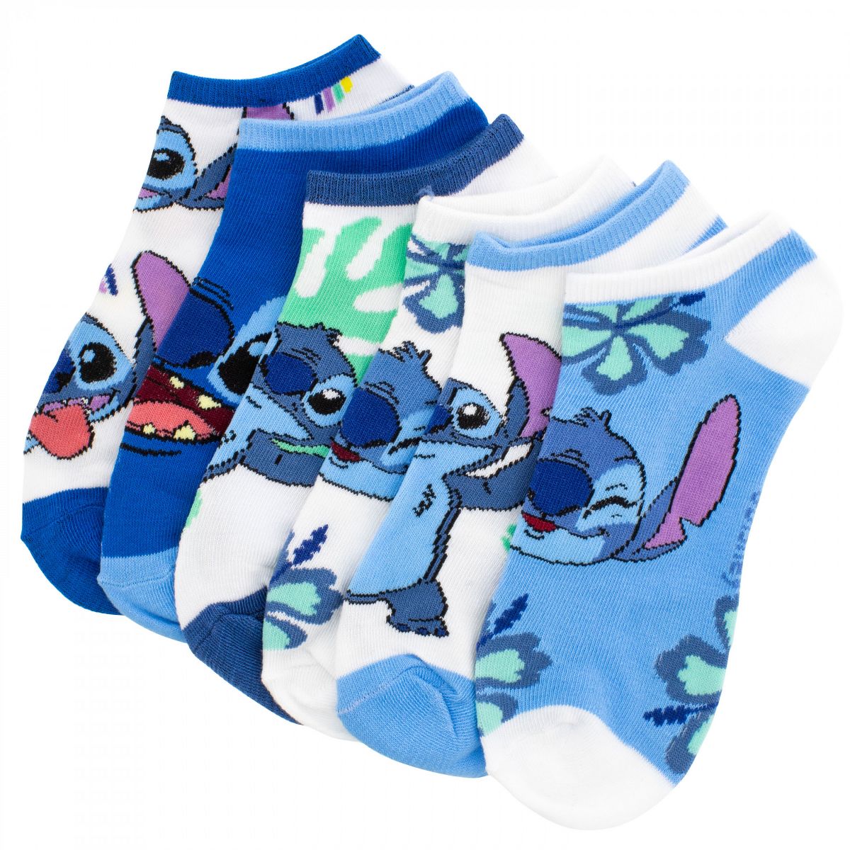 Womens Lilo and Stitch Rainbows and Flowers Ankle Socks 6-Pair Pack