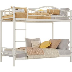 Bunk Bed Twin Over Twin, Twin Bunk Bed with Ladde & Full-Length Guardrails, Heavy Duty Metal 400 LBS Weight Capacity - 1 of 4