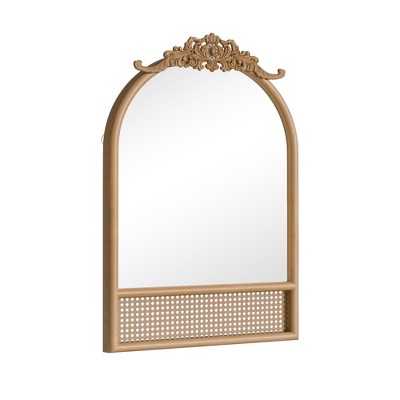 Lirago 36" x 24" rattan weaving Arched Hanging Bathroom Mirror with Gold Scratch-Resistant Aluminum Alloy Frame