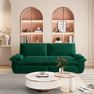 TiramisuBest 73.2" Queen Pull Out Sofa Bed, 3-in-1 Convertible Sleeper Velvet Loveseat with Storage & Pillows,Green - 1 of 4