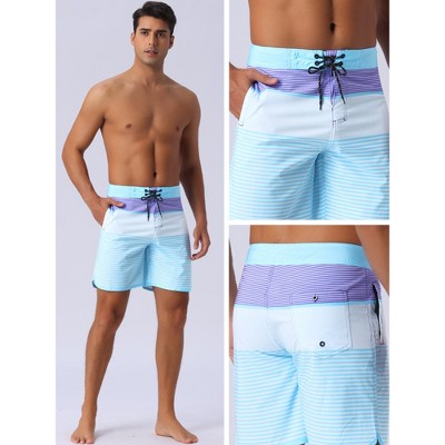 INSPIRE CHIC Men's Color Block Drawstring Waist Pool Beach Striped Swimming Shorts Sky Blue 34 — фото 5