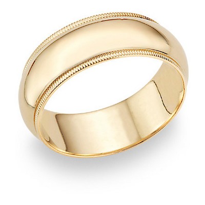 Pompeii3 10mm Milgrain Plain High Polished Dome Wedding Band 10k White, Yellow, Rose Gold
