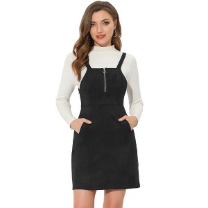 INSPIRE CHIC Women's Faux Suede Zipper Front Elegant Pinafore Overall Mini Dress - 1 of 4