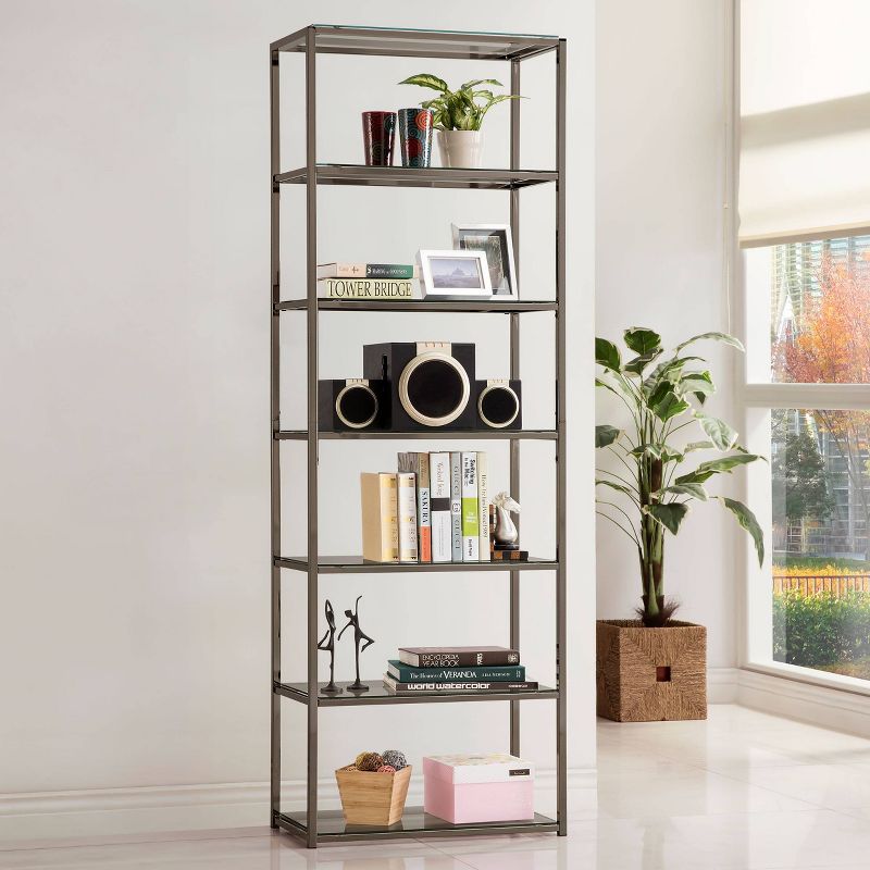 77.75&#34; Contemporary 6 Shelf Bookcase with Glass Shelves Black Nickel - Coaster, 3 of 8