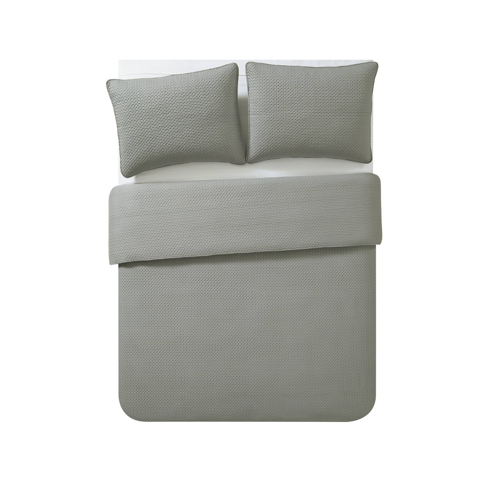 Twin XL Waffle Pinsonic Quilt Set Gray - Vcny Home