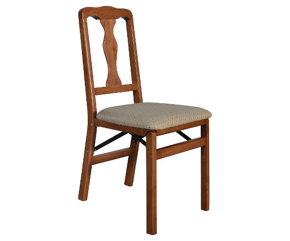2 Piece Folding Chair with Blush Fabric Seat Cherry - Stakmore&#174;