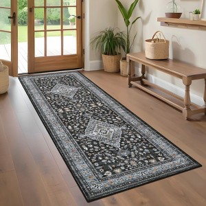 Non Slip Machine Washable Runners Ultra Thin Indoor Foldable Print Carpet Vintage Retro Floral Medallion Floor Cover - 1 of 4
