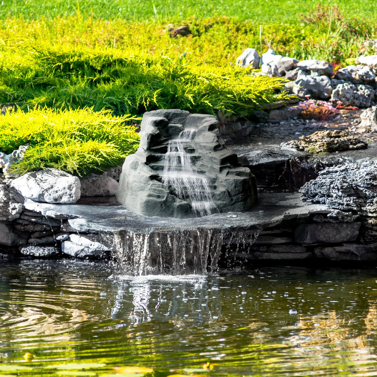 Algreen Outdoor Rock Waterfall, Tranquility Water Fountain for Pond & Backyard - thumbnail 7