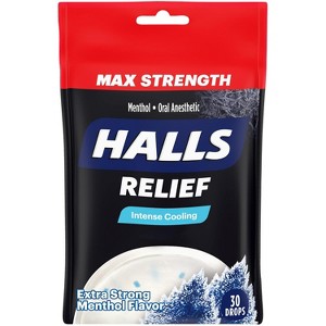Halls Menthol Oral Anesthetic Drops, Intense Cool, Original, 30 Count - 1 of 4